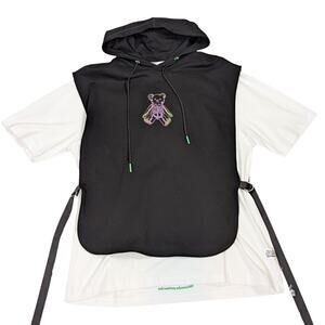 Joyrich Hooded Skeleton Teddy Bear Hoodie Tee Black and White Size Large